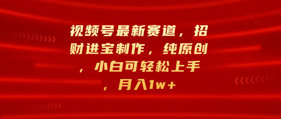 视频号最新赛道，招财进宝制作，纯原创，小白可轻松上手，月入1w+-欧乐副业网