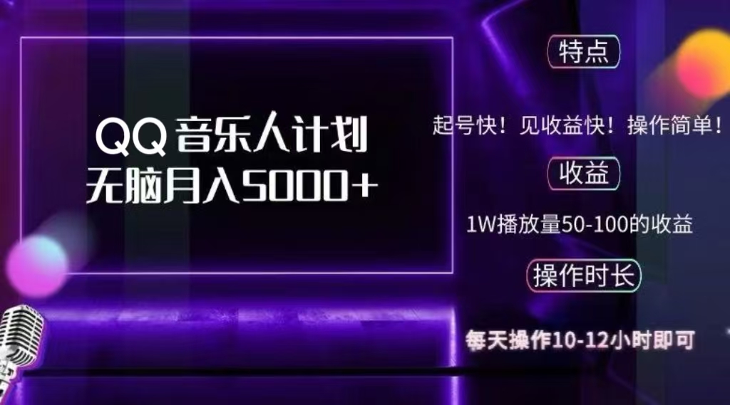 2024 QQ音乐人计划，轻松月入5000+，纯无脑操作，可批量放大操作-欧乐副业网