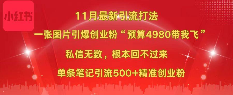 小红书11月最新图片打法，一张图片引爆创业粉“预算4980带我飞”，私信无数，根本回不过来，单条笔记引流500+精准创业粉-欧乐副业网