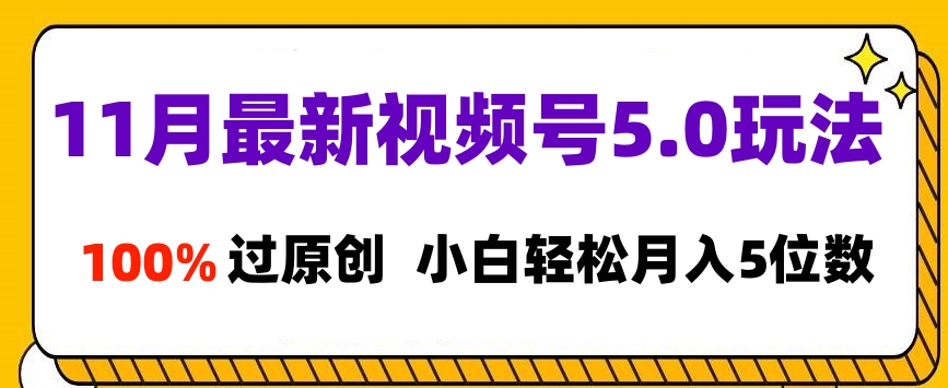 11月最新视频号5.0玩法，100%过原创，小白轻松月入5位数-欧乐副业网