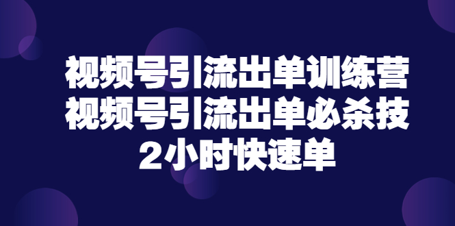 【副业项目3805期】视频号引流出单训练营，视频号引流技巧，2小时快速单-欧乐副业网