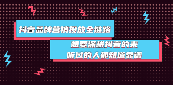 【副业项目4041期】抖音品牌营销投放全链路：想要深耕抖音的来，听过的人都知道靠谱-欧乐副业网