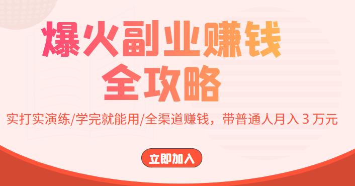 【副业项目4216期】爆火副业赚钱全攻略：实打实演练/学完就能用/全渠道赚钱，带普通人月入３万元-欧乐副业网
