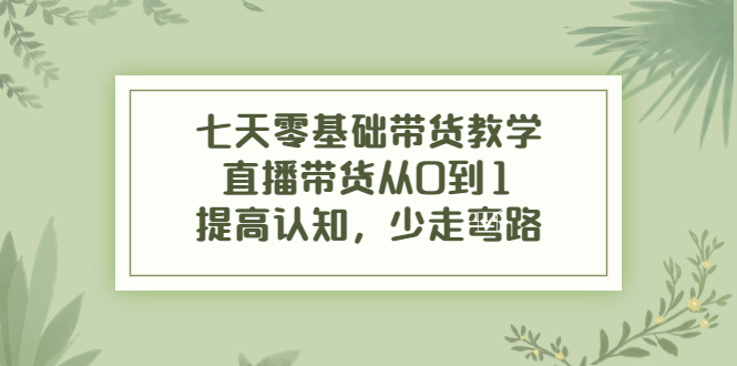 【副业项目4305期】七天零基础带货教学：直播带货从0到1，提高认知，少走弯路-欧乐副业网