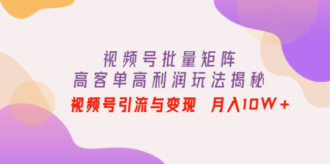 【副业项目4488期】视频号批量矩阵的高客单高利润玩法揭秘： 视频号引流与变现 月入10W+-欧乐副业网