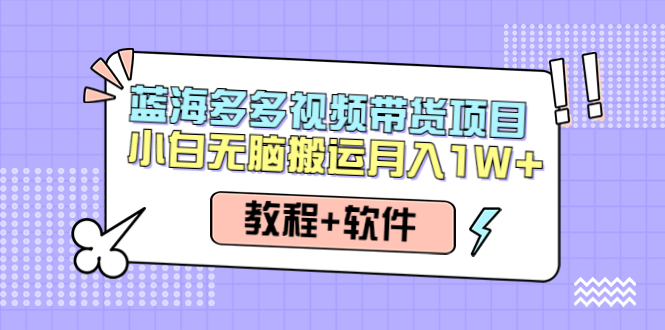 【副业项目4612期】人人都能操作的蓝海多多视频带货项目 小白无脑搬运月入10000+（教程+软件）-欧乐副业网