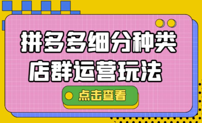【副业项目4641期】拼多多细分种类店群运营玩法3.0，11月最新玩法，小白也可以操作-欧乐副业网