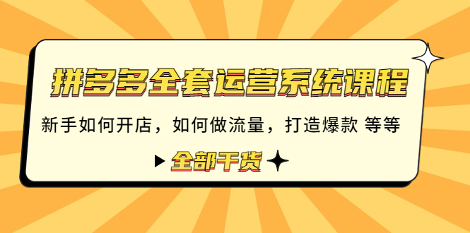 【副业项目4693期】拼多多全套运营系统课程：新手如何开店 如何做流量 打造爆款 等等 全部干货-欧乐副业网