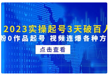 【副业项目5033期】2023实操起号3天破百人，0粉0作品起号 视频连爆各种方法-欧乐副业网