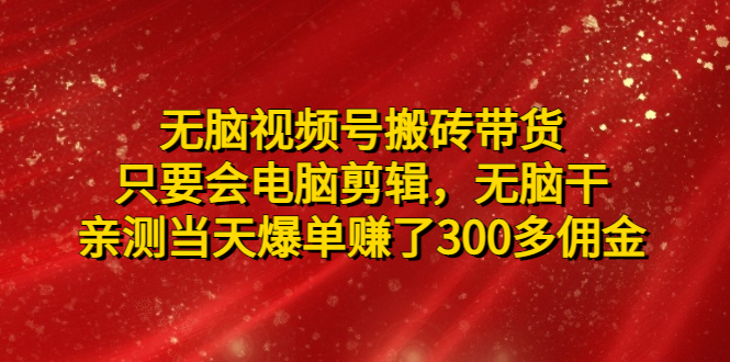 【副业项目5070期】无脑视频号搬砖带货，只要会电脑剪辑，无脑干，亲测当天爆单赚了300多佣金-欧乐副业网