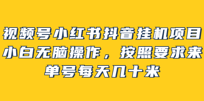 【副业项目2904期】视频号小红书抖音挂机项目，小白无脑操作，按照要求来，单号每天几十米-欧乐副业网