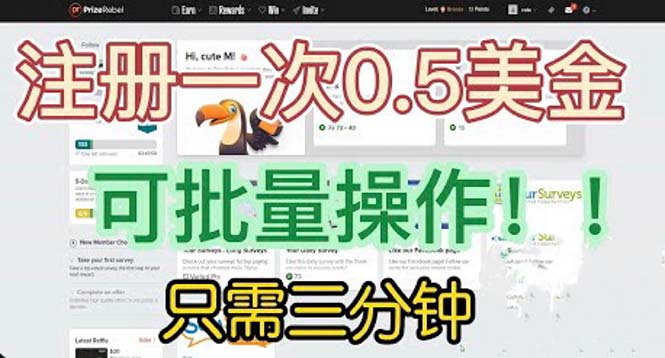 【副业项目6345期】国外项目注册一次0.5美金 只需三分钟无脑操作 可批量放大 小白工作室福利-欧乐副业网