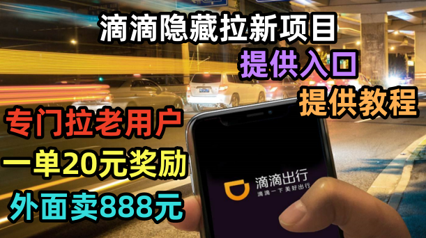 【副业项目6438期】滴滴隐藏拉新项目，专门拉老用户一单20-50元奖励，提供入口和玩法教程-欧乐副业网