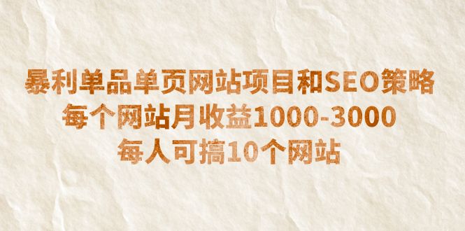 【副业项目6633期】暴利单品单页网站项目和SEO策略 每个网站月收益1000-3000 每人可搞10个-欧乐副业网