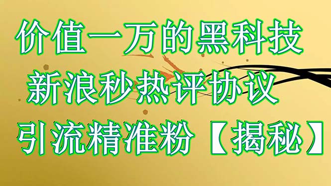 【副业项目6457期】价值一万的黑科技 新浪秒热评协议 引流精准粉【揭秘】-欧乐副业网