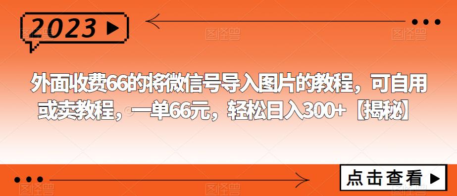 【副业项目6459期】外面收费66的将微信号导入图片的教程，可自用或卖教程，一单66元，轻松日入300+-欧乐副业网