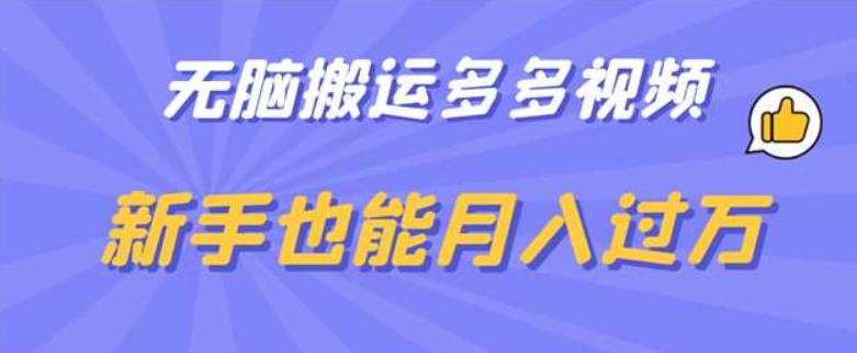 【副业项目6853期】无脑搬运多多视频，新手也能月入过万【揭秘】-欧乐副业网