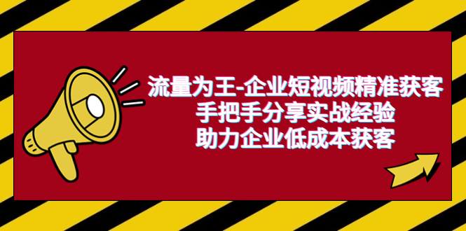 【副业项目6601期】流量为王-企业 短视频精准获客，手把手分享实战经验，助力企业低成本获客-欧乐副业网