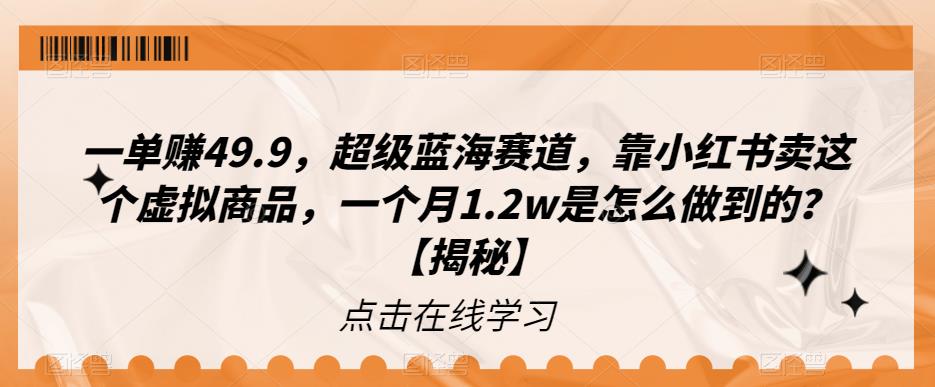 【副业项目6899期】一单赚49.9，超级蓝海赛道，靠小红书卖这个虚拟商品，一个月1.2w是怎么做到的？【揭秘】-欧乐副业网