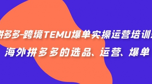 【副业项目7128期】拼多多-跨境TEMU爆单实操运营培训班，海外拼多多的选品、运营、爆单-欧乐副业网