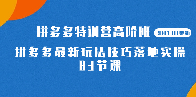 【副业项目7470期】2023拼多多·特训营高阶班【9月13日更新】拼多多最新玩法技巧落地实操-83节-欧乐副业网