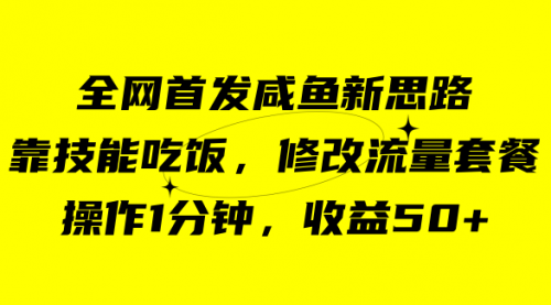 【副业项目7720期】咸鱼冷门新玩法，靠“技能吃饭”，修改流量套餐，操作1分钟，收益50+-欧乐副业网