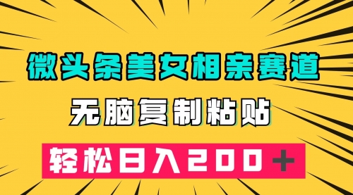 【副业项目7873期】微头条冷门美女相亲赛道，无脑复制粘贴，轻松日入200-欧乐副业网