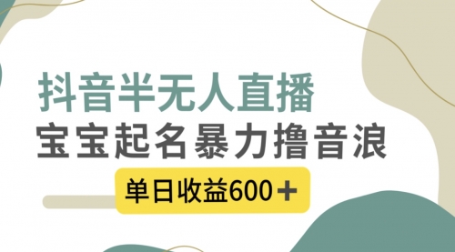 【副业项目8385期】抖音半无人直播，宝宝起名，暴力撸音浪，单日收益600+-欧乐副业网