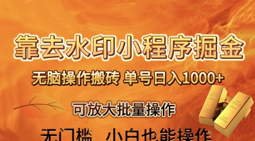 【副业项目8504期】去水印小程序+拼多多 无脑搬砖 ，单号日入1000+-欧乐副业网