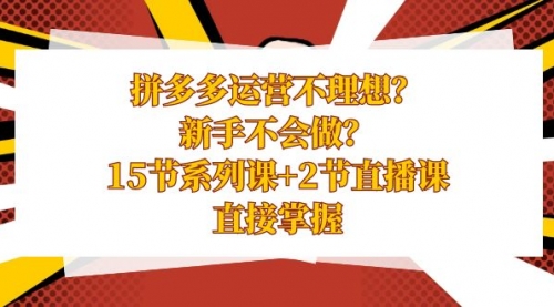 【副业项目8633期】拼多多运营不理想？新手不会做？15节系列课+2节直播课-欧乐副业网