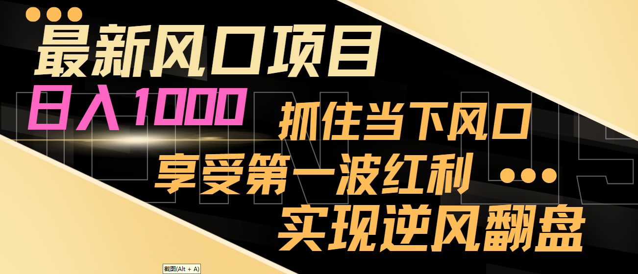 【副业8650期】最新风口项目，日入过千，抓住当下风口，享受第一波红利，实现逆风翻盘-欧乐副业网