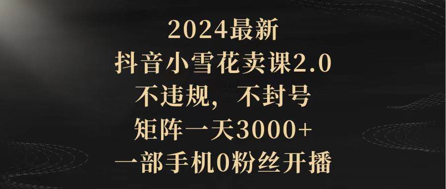 2024最新抖音小雪花卖课2.0 不违规 不封号 矩阵一天3000+一部手机0粉丝开播-欧乐副业网