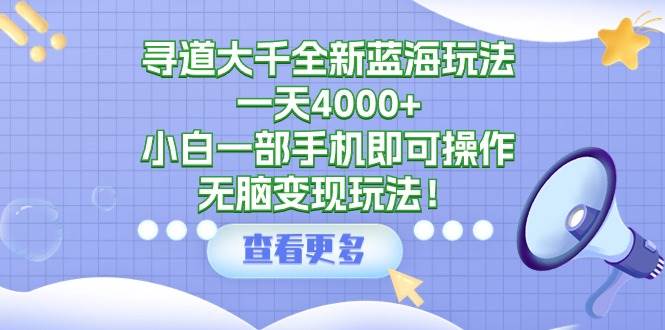 寻道大千全新蓝海玩法，一天4000+，小白一部手机即可操作，无脑变现玩法！-欧乐副业网