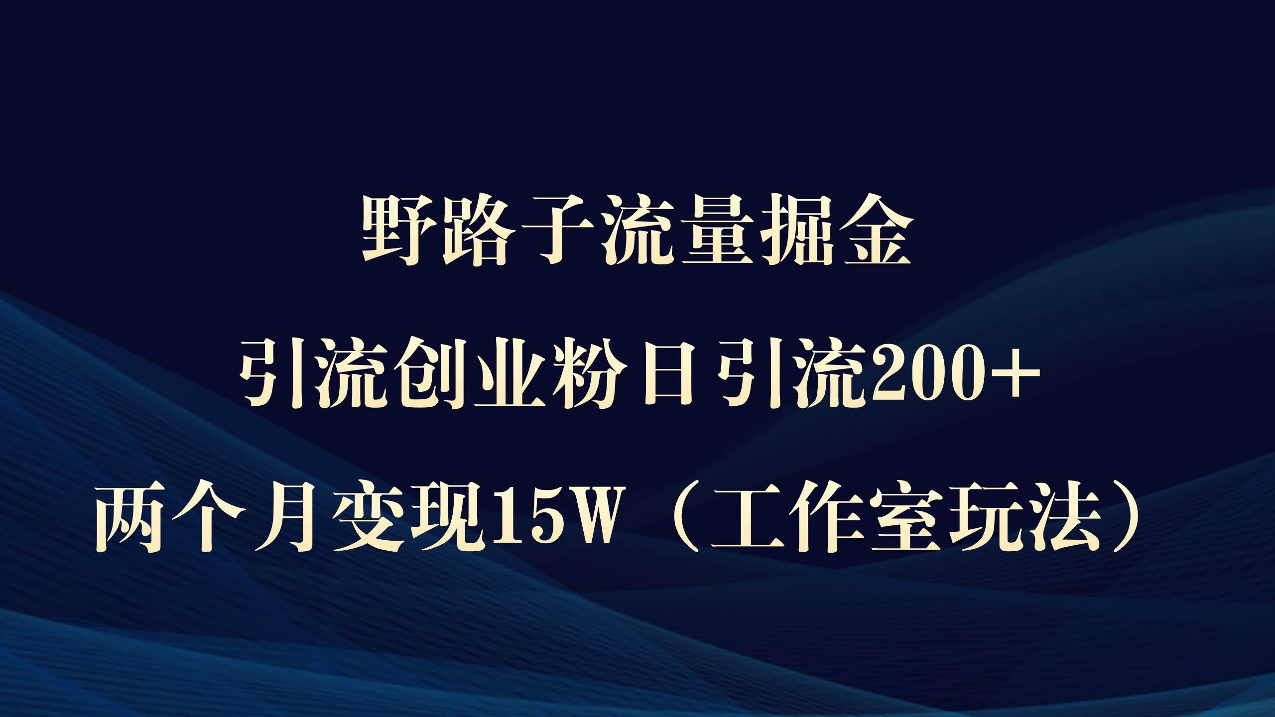 野路子流量掘金，引流创业粉日引流200+，两个月变现15W（工作室玩法））-欧乐副业网