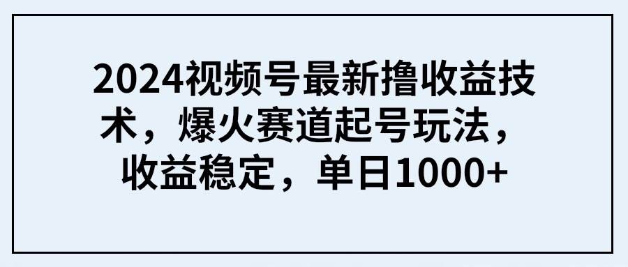 2024视频号最新撸收益技术，爆火赛道起号玩法，收益稳定，单日1000+-欧乐副业网