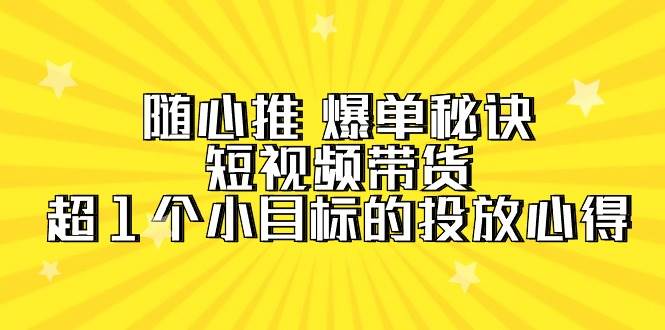随心推 爆单秘诀，短视频带货-超1个小目标的投放心得（7节视频课）-欧乐副业网