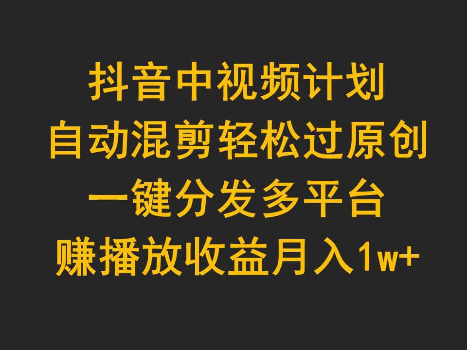 抖音中视频计划，自动混剪轻松过原创，一键分发多平台赚播放收益，月入1w+-欧乐副业网