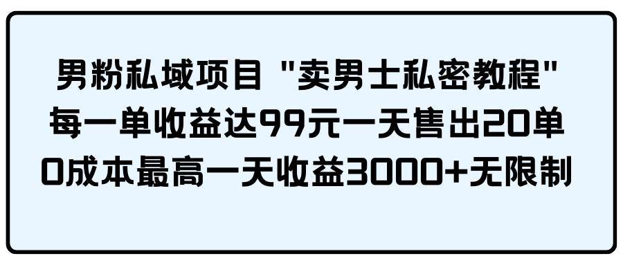 男粉私域项目 卖男士私密教程 每一单收益达99元一天售出20单-欧乐副业网