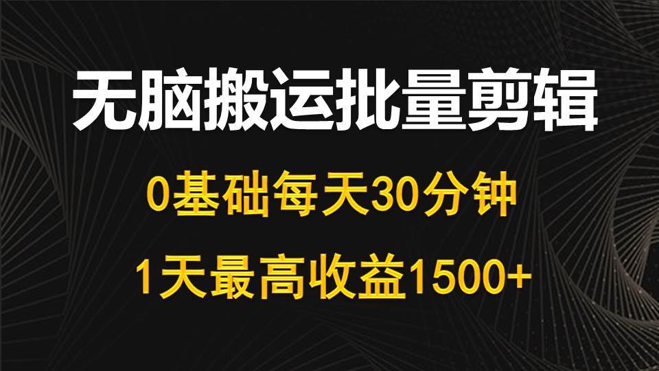 每天30分钟，0基础无脑搬运批量剪辑，1天最高收益1500+-欧乐副业网