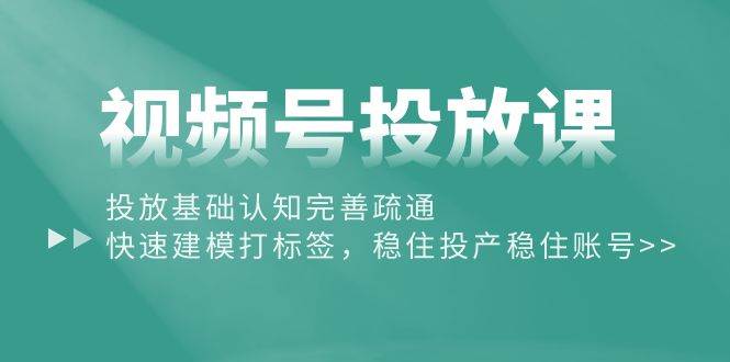 视频号投放课：投放基础认知完善疏通，快速建模打标签，稳住投产稳住账号-欧乐副业网