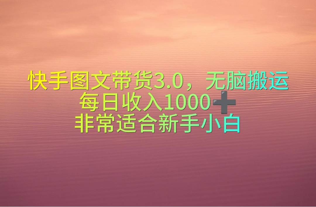 快手图文带货3.0，无脑搬运，每日收入1000＋，非常适合新手小白-欧乐副业网