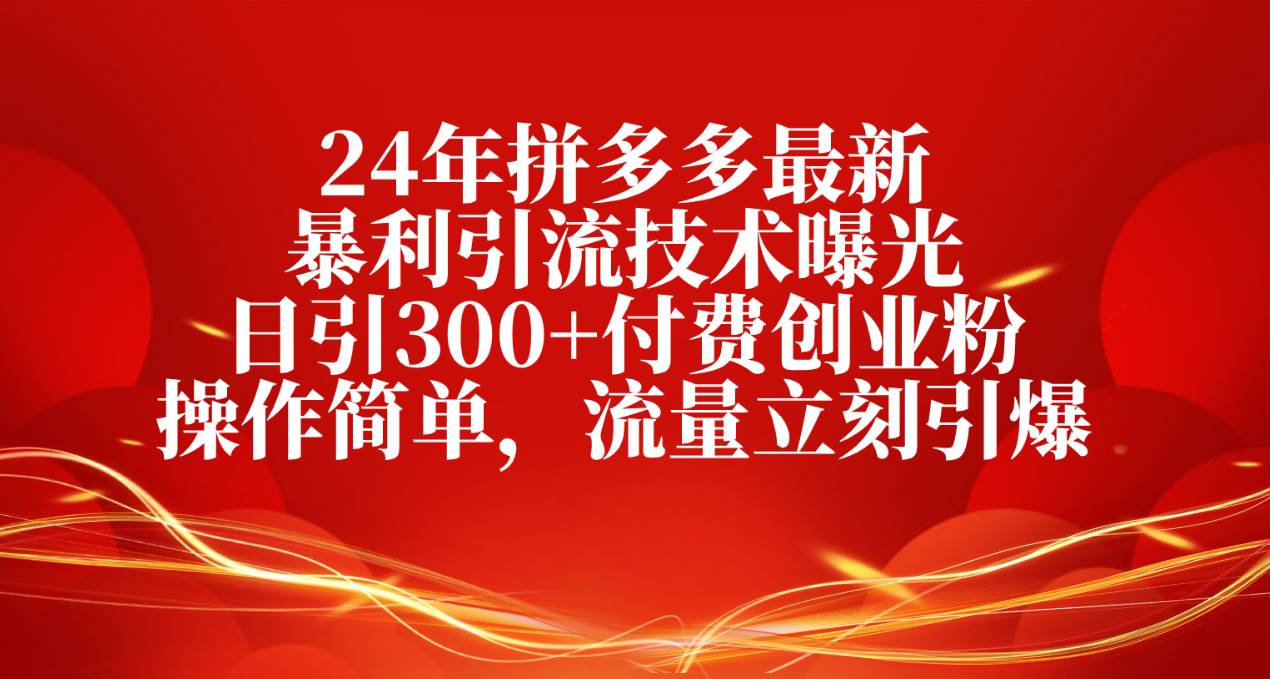 24年拼多多最新暴利引流技术曝光，日引300+付费创业粉，操作简单，流量…-欧乐副业网