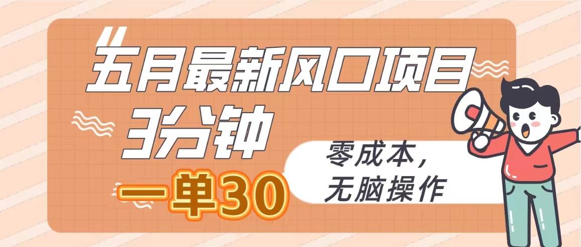五月最新风口项目，3分钟一单30，零成本，无脑操作-欧乐副业网