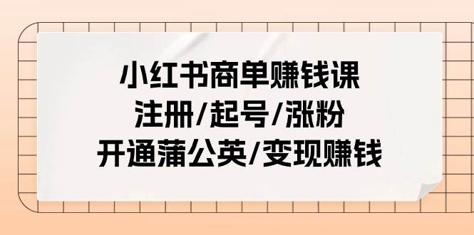 小红书商单赚钱课：注册/起号/涨粉/开通蒲公英/变现赚钱（25节课）-欧乐副业网
