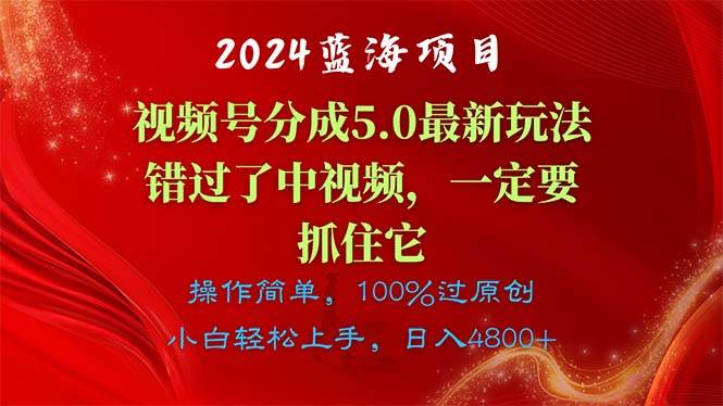 2024蓝海项目，视频号分成计划5.0最新玩法，错过了中视频，一定要抓住…-欧乐副业网