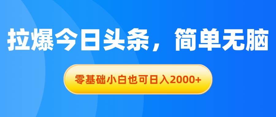 拉爆今日头条，简单无脑，零基础小白也可日入2000+-欧乐副业网