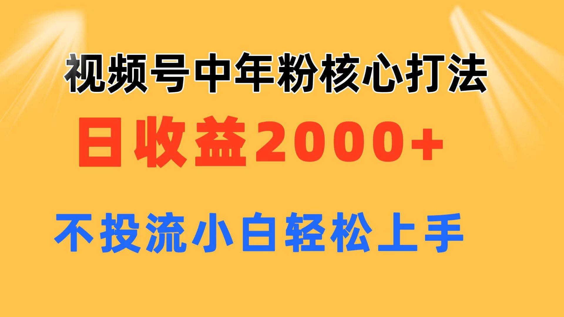 视频号中年粉核心玩法 日收益2000+ 不投流小白轻松上手-欧乐副业网