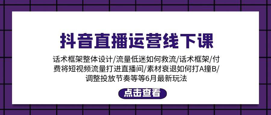 抖音直播运营线下课：话术框架/付费流量直播间/素材A撞B/等6月新玩法-欧乐副业网