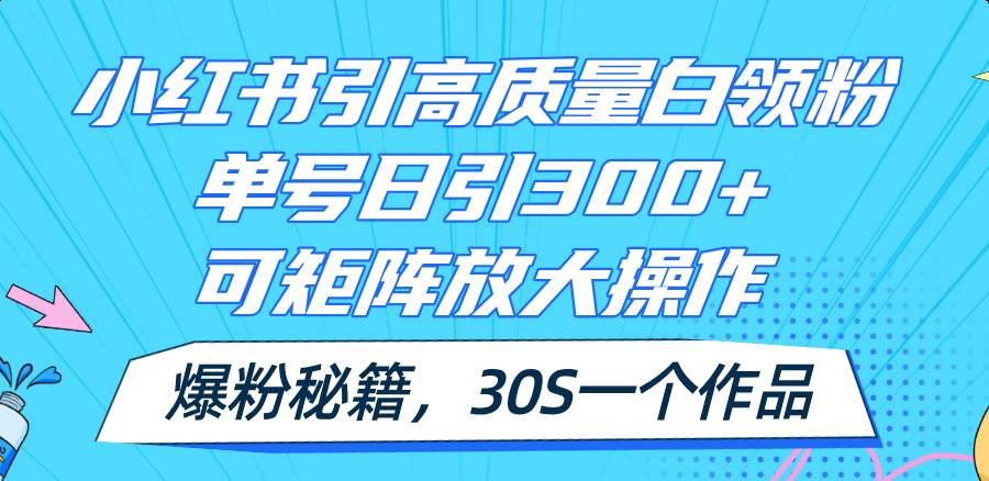 小红书引高质量白领粉，单号日引300+，可放大操作，爆粉秘籍！30s一个作品-欧乐副业网