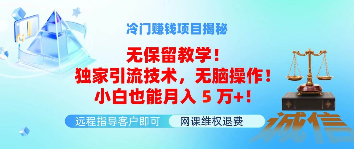 冷门赚钱项目无保留教学！独家引流技术，无脑操作！小白也能月入5万+！-欧乐副业网